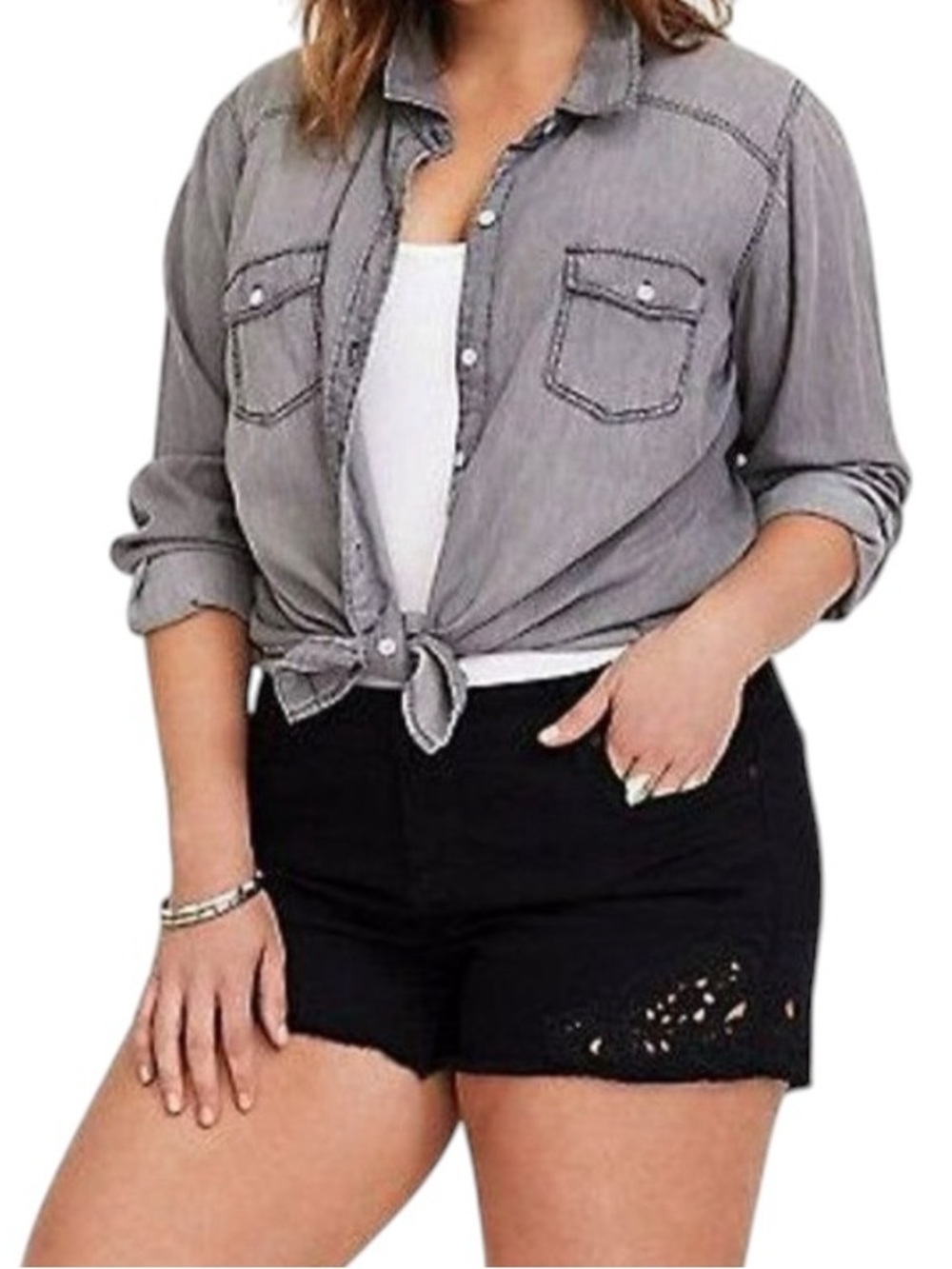 Torrid Black Denim Embroidered Cutout Shorts